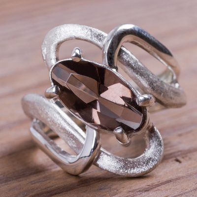 Silver 925 Artisan Crafted Ring with Smoky Quartz