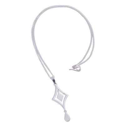 Sterling silver pendant necklace, 'Diamond Reflections' - Handcrafted Andean Sterling Silver Diamond Shape Necklace