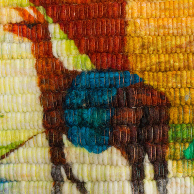 Tapiz de lana - Colorido tapiz de pared de lana con escena de pueblo andino tejido a mano