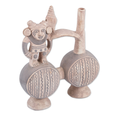 Vasija de cerámica decorativa - Antigua Vasija Decorativa Peruana Estilo Chancay en Barro