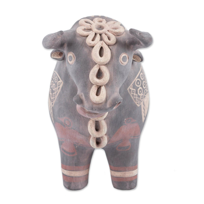 Ceramic decorative vessel, 'Black Bull of Pucara' - Andean Folklore Handcrafted Bull of Pucara Vessel Figurine
