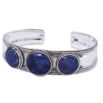 Sodalite cuff bracelet, 'Sodalite Twist' - Hand Crafted Sodalite and Sterling Silver Cuff Bracelet