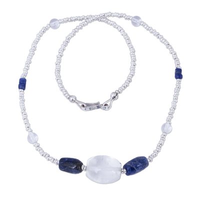 Sodalite and quartz beaded necklace, 'Andean Skies' - Handmade Sodalite and Quartz Beaded Necklace from Peru
