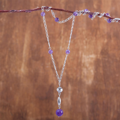 Amethyst long beaded pendant necklace, Purple Grace