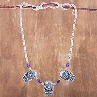 Amethyst beaded pendant necklace, 'Inca' - Hand Crafted Beaded Pendant Necklace with Amethyst Accent