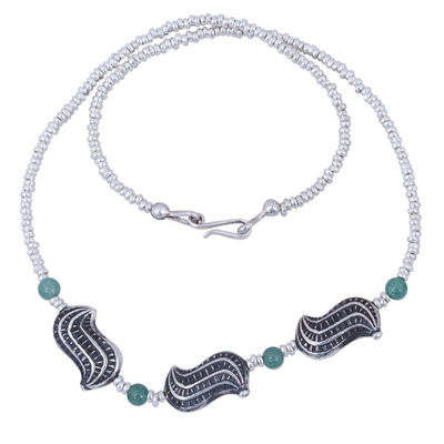 Aventurine and sterling silver beaded necklace, 'Peanuts' - Hand Crafted Aventurine and Sterling Silver Beaded Necklace