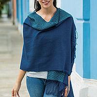 Artisan Crafted 100% Baby Alpaca Blue Shawl from Peru,'Andean Grace'