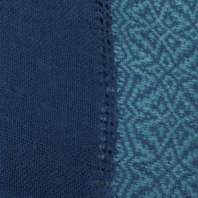 100% baby alpaca shawl, 'Andean Grace' - Artisan Crafted 100% Baby Alpaca Blue Shawl from Peru