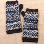 100% alpaca fingerless mitts, 'Geometric Color' - Hand Crafted 100% Alpaca Colorful Fingerless Gloves