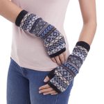 100% alpaca fingerless mitts, 'Geometric Color' - Hand Crafted 100% Alpaca Colorful Fingerless Gloves