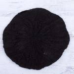 100% alpaca beret, 'Dark Leaves' - Hand Knit Black 100% Alpaca Beret from Peru