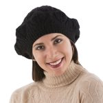100% alpaca beret, 'Dark Leaves' - Hand Knit Black 100% Alpaca Beret from Peru