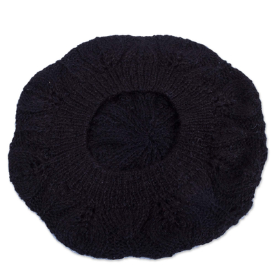 baskenmütze aus 100 % Alpaka - Handgestrickte schwarze Baskenmütze aus 100 % Alpaka aus Peru