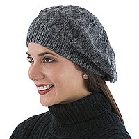 Featured review for 100% alpaca beret, Charcoal Grey Leaves