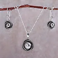 Sterling silver Jewellery set, 'Hummingbird Nest' - Modern Necklace and Earrings Set Crafted of Andean Silver