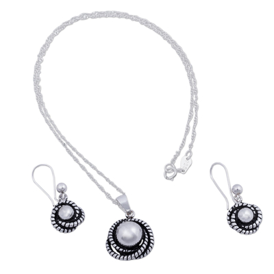 Modern Necklace and Earrings Set Crafted of Andean Silver