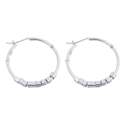 Sterling silver hoop earrings, 'In Motion' - Contemporary Handcrafted Sterling Silver Hoop Earrings