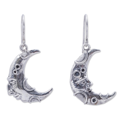 Andean Artisan Crafted 950 Silver Crescent Moon Earrings