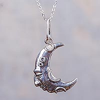 Silver pendant necklace, 'Ebb Moon' - Andean Artisan Crafted 950 Silver Moon Pendant Necklace