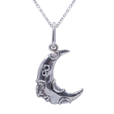Andean Artisan Crafted 950 Silver Moon Pendant Necklace