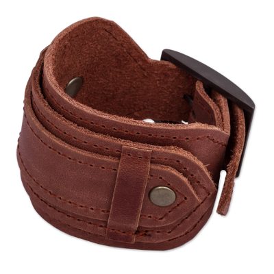 Brown Leather Artisan Crafted Unisex Wristband Bracelet