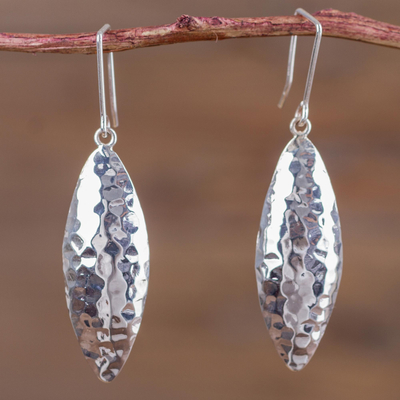 Sterling silver dangle earrings, 'Morning Dewdrops' - Modern Peruvian Hook Earrings Artisan Crafted 925 Jewelry