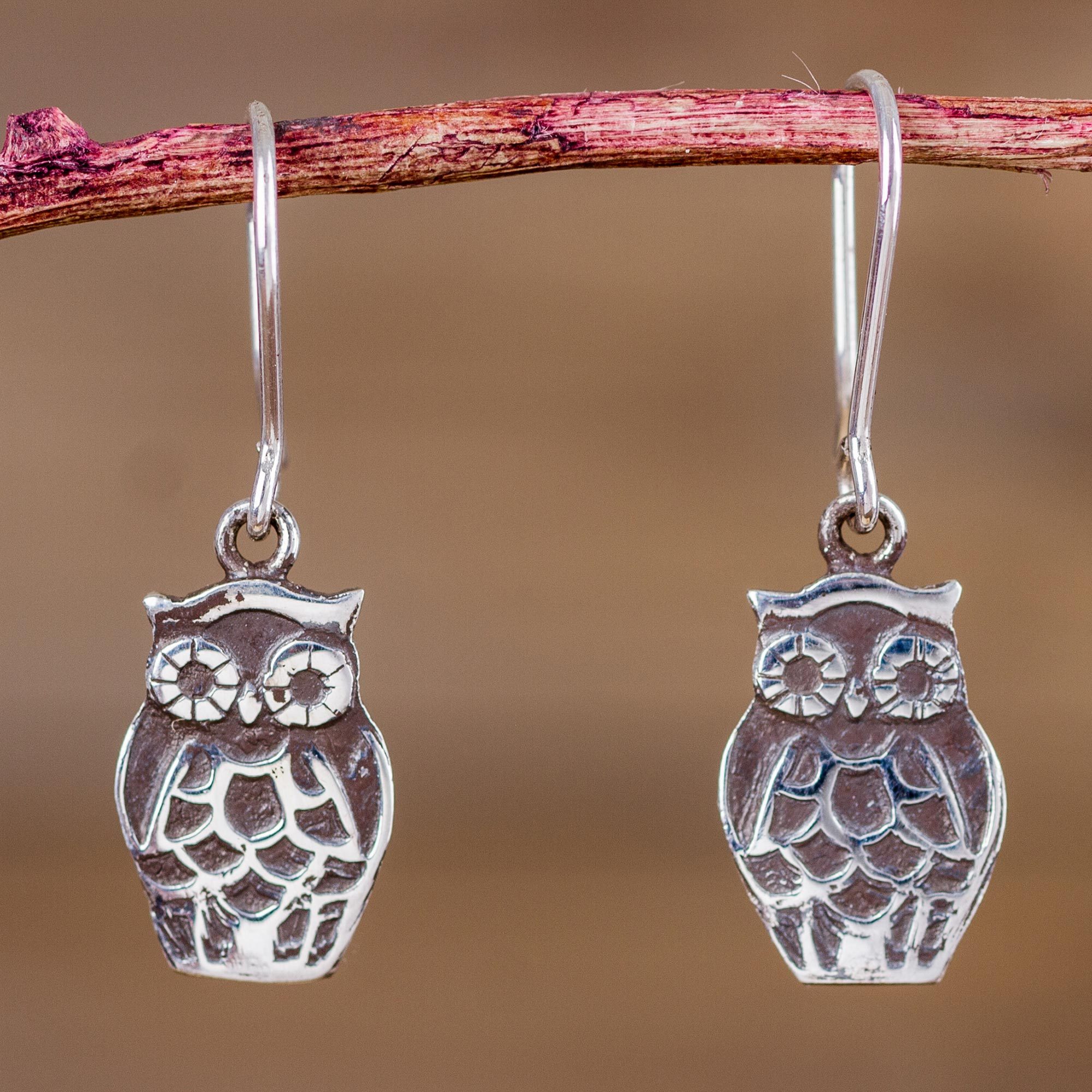 Sterling Silver Owl Earrings Animal Theme Jewelry Forest Owls Sterling Silver Owl Earrings Animal Theme Jewelry Forest Owls