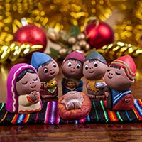 Hand Crafted Ceramic Nativity Scene Statuettes (Set of 6),'Andean Nativity'