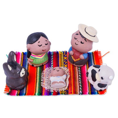 Ceramic nativity scene, 'Peruvian Nativity' (set of 5) - Artisan Crafted Colorful Ceramic Nativity Scene (5 Pieces)