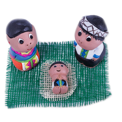 Ceramic nativity scene, 'Shipibo Nativity' (3-piece) - Hand Crafted 3-Piece Shipibo Ceramic Nativity Scene