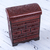 Wood and leather jewelry box, 'Hummingbirds' - Hand Crafted Cedar Wood Jewelry Box with Floral Motif (image 2) thumbail