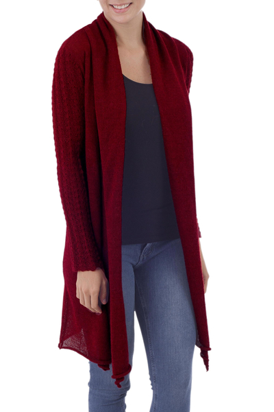 Artisan Crafted 100% Baby Alpaca Red Cardigan Duster