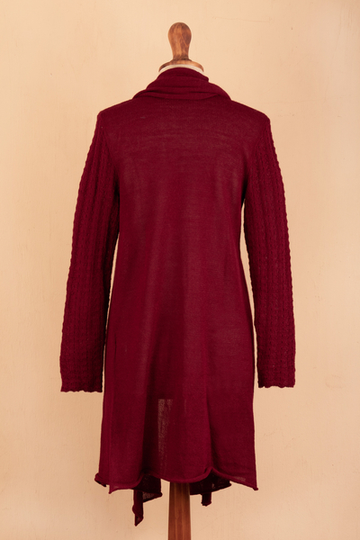 Artisan Crafted 100% Baby Alpaca Red Cardigan Duster - Cranberry Red ...