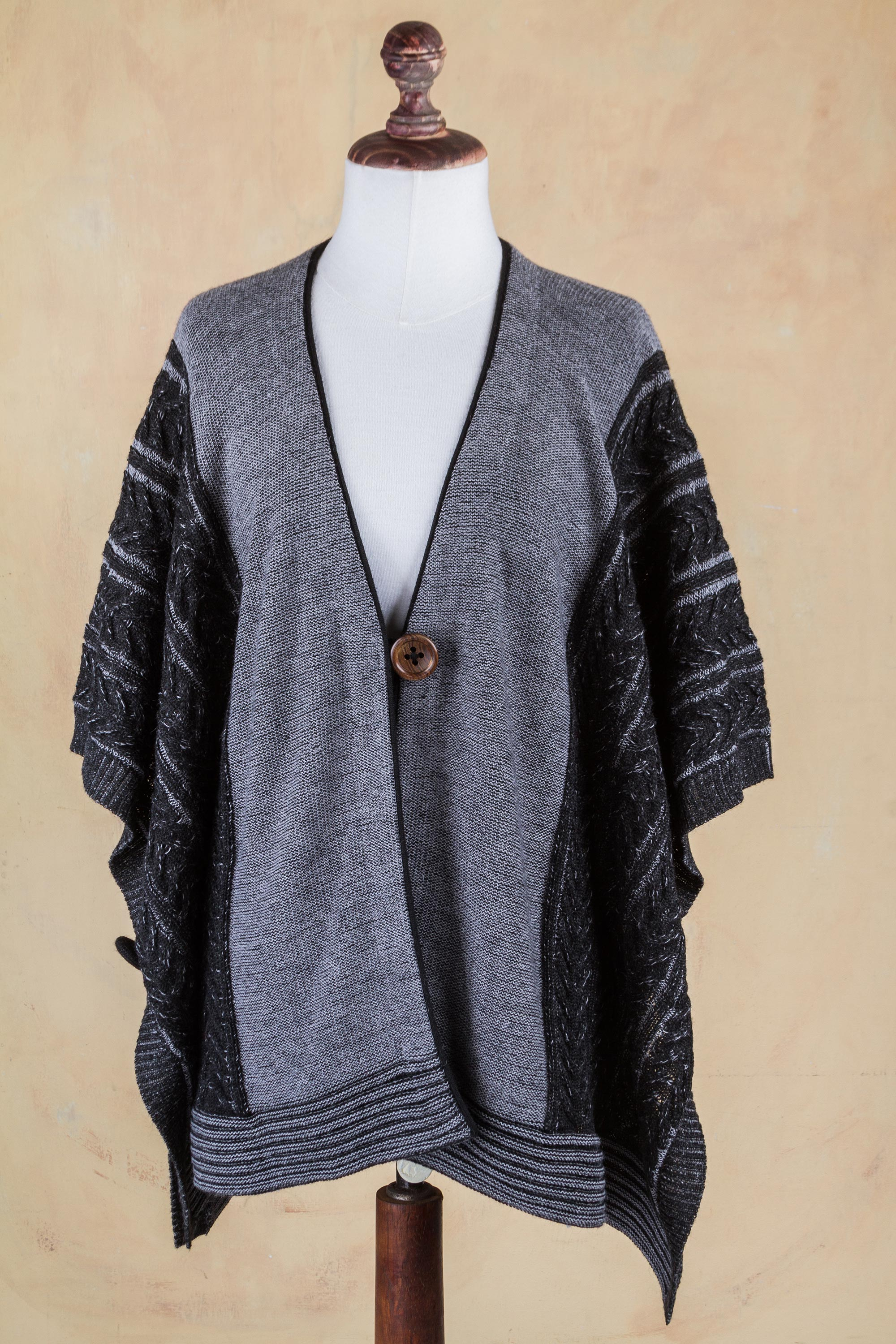 UNICEF Market | 100% Baby Alpaca Short Ruana Cape in Grey and Black ...