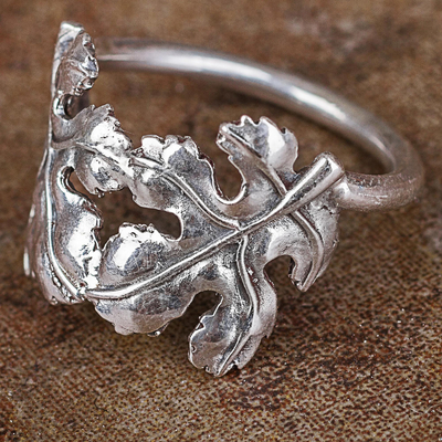Silver cocktail ring, 'Fallen Leaves' - Hand Crafted Silver Cocktail Ring with Leaf Motif from Peru
