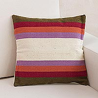 Wool cushion cover, 'Springtime Symmetry' - Multicolor Handwoven Striped Wool Cushion Cover