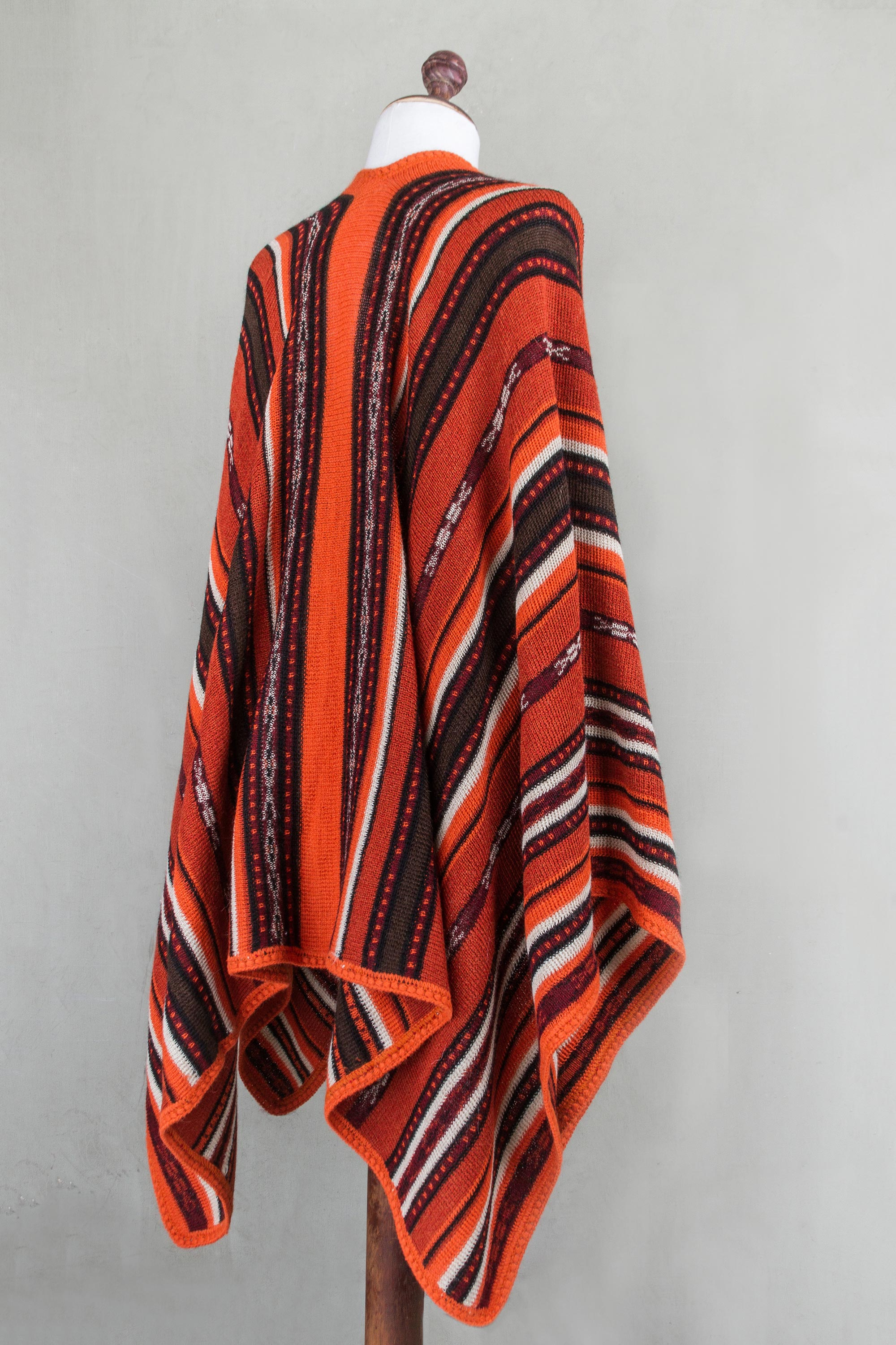 Artisan Crafted 100% Alpaca Striped Kimono Ruana in Orange - Classic ...