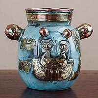 Copper and bronze decorative vase, 'Crying Cat'