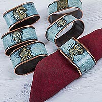 Bronze and copper napkin rings, 'Pre-Inca Images' (set of 6) - Bronze and Copper Inca Theme Napkin Rings (Set of 6)