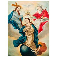 'Crowning of Our Lady' - Colonial Religious Christian Art of Crowning of Our Lady