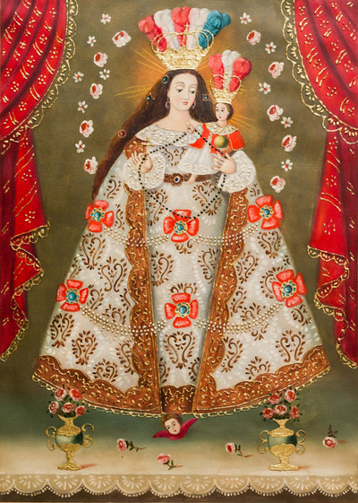 'Pomata Our Lady of the Rosary' - Original Cuzco Replica Painting of Our Lady of the Rosary