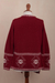 100% alpaca cardigan, 'Glyph Stars' - Red Alpaca Wool Cardigan with White Glyph Stars from Peru (image 2g) thumbail