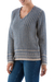 100% alpaca sweater, 'Fantasy Glyphs' - Women's Patterned Blue Brown Alpaca Sweater Knitted in Peru (image 2b) thumbail