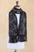 Reversible alpaca blend scarf, 'Licorice Grey' - Alpaca Blend Reversible Floral Black and Grey Jacquard Scarf (image 2) thumbail