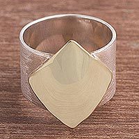 Featured review for Gold accented sterling silver band ring, Golden Diamond