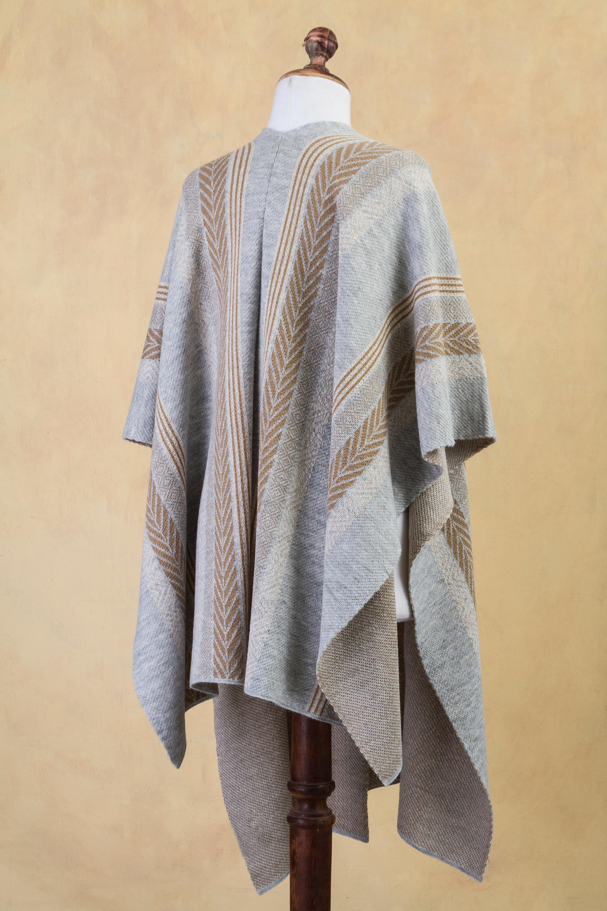 UNICEF Market | Grey and Brown Alpaca Blend Andean Knitted Ruana Cloak ...