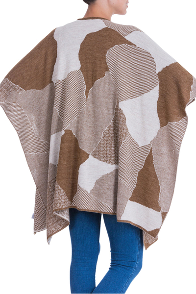 Alpaca blend ruana cape, 'Desert Montage' - Knitted Alpaca Blend Andean Ruana Cloak in Brown and Beige