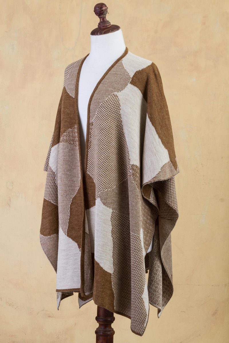 Medieval Ruana Cloak Pattern Knitted Alpaca Blend Andean Ruana Cloak in Brown and Beige - Desert ...