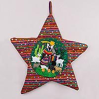 Aplique colgante de pared, 'Estrella de Navidad Andina' - Colgante de pared de aplique de estrella de Navidad andina hecho a mano