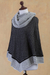 100% alpaca poncho, 'Honeycomb Matrix' - Black and White Patterned 100% Alpaca Poncho with Cowl Neck (image 2d) thumbail